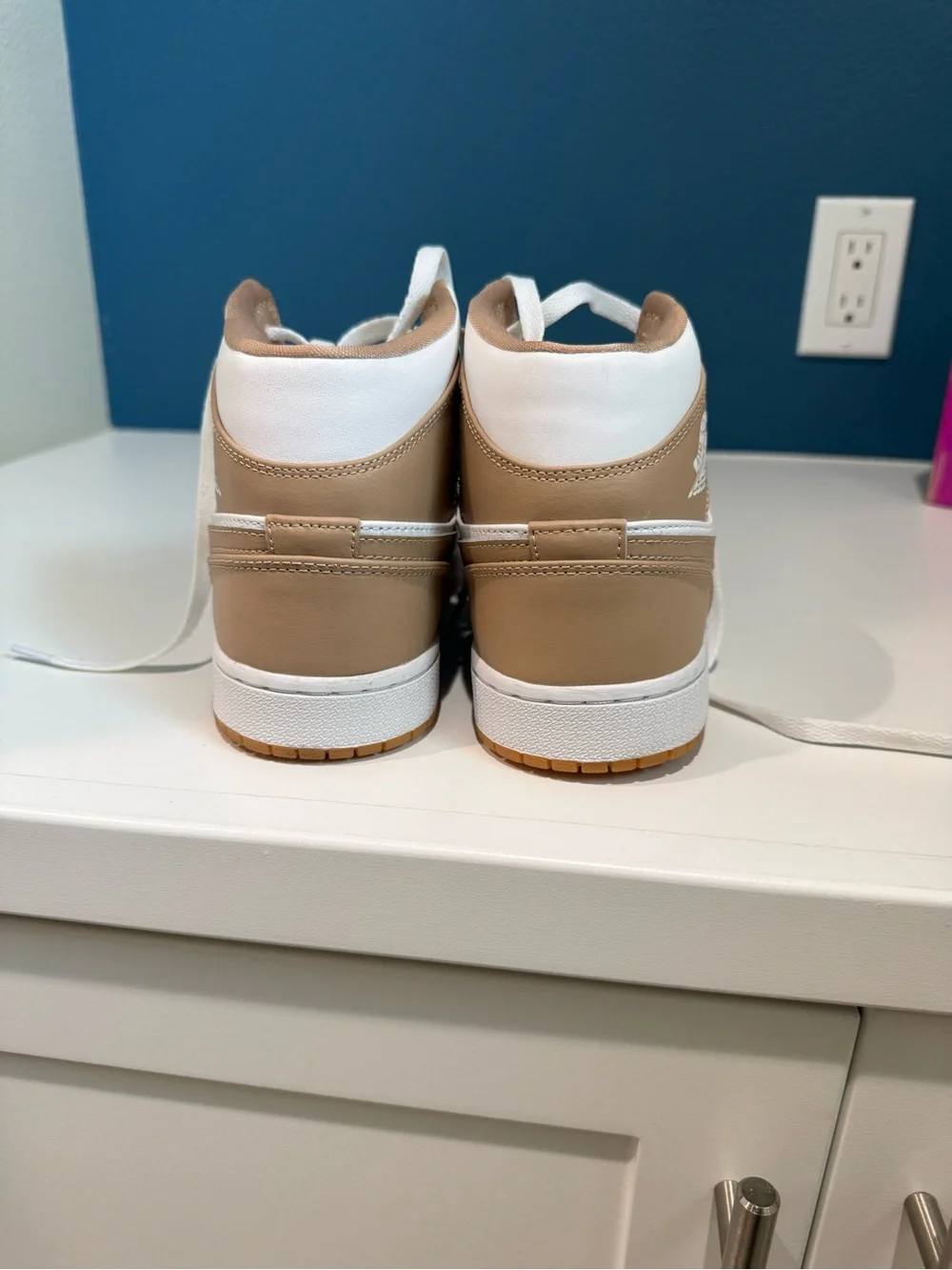New Air Jordans White & Tan High-Top Sneakers - Picture 3 of 4